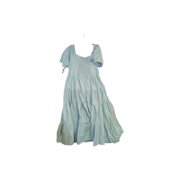 City Chic Puff Sleeve Tiered Linen Blend Maxi Dress Light Blue - Size M - Picture 6 of 7